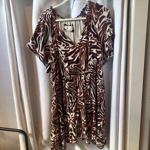 Robin Tiered Dress Anthropologie 2X Zebra-like print